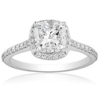 Superior Quality Collection 1.82 CT. T.W. Cushion Shaped Diamond Halo Ring in 18 Karat White Gold (I, VS2)