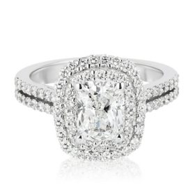 2.60 CT. T.W. Cushion Cut Double Halo Diamond Ring in 18K Gold
