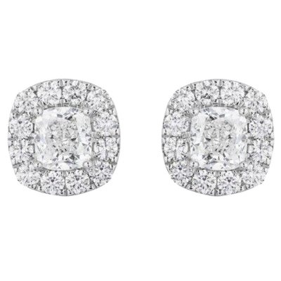 3.00 CT. T.W. Cushion Cut Halo Diamond Stud Earring in 18K Gold - Sam's ...