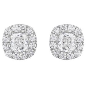 3.00 CT. T.W. Cushion Cut Halo Diamond Stud Earring in 18K Gold