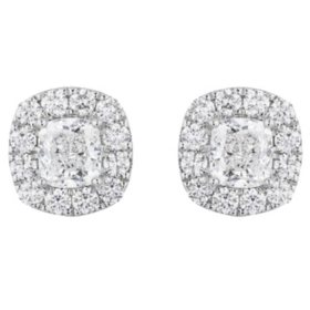Superior Quality VS Collection 3.0 CT. T.W. Cushion Shaped Diamond Halo Stud Earrings in 18K White Gold (I, VS2)