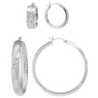 Sterling Silver 20mm and 45mm Star Pattern Hoop Set