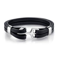 Spartan Men's Leather and Stainless Steel Anchor Bracelet  8.5"