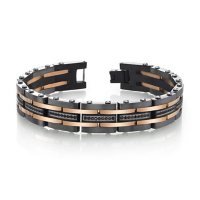 Spartan Men's Stainless Steel Bracelets with Black Spinel Stones 8.5"
