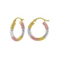 14K Tri Color Diamond Cut Hoop Earrings