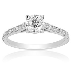Superior Quality VS Collection 1.0 CT. T.W. Round Center Diamond Engagement Ring in 18K White Gold (I, VS2)