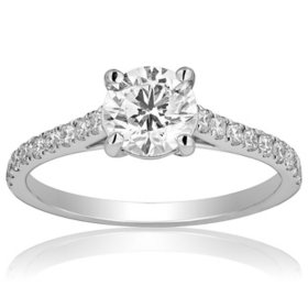 Superior Quality VS Collection 1.3 CT. T.W. Round Center Diamond Engagement Ring in 18K White Gold (I, VS2)