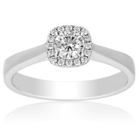 Superior Quality Collection 0.62 CT. T.W. Round Center Diamond Halo Engagement Ring in 18 Karat White Gold (I, VS2)