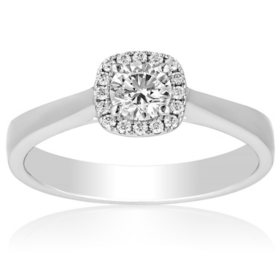 Superior Quality VS Collection 0.62 CT. T.W. Round Center Diamond Halo Engagement Ring in 18K White Gold (I, VS2)