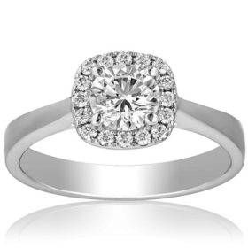 Superior Quality VS Collection 1.25 CT. T.W. Round Center Diamond Halo Engagement Ring in 18K White Gold (I, VS2)