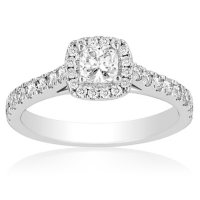 Superior Quality Collection 1.25 CT. T.W. Round Center Diamond Halo Ring in 18 Karat White Gold (I, VS2)