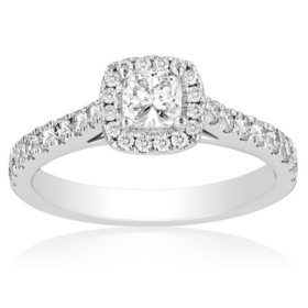 Superior Quality VS Collection 1.25 CT. T.W. Round Center Diamond Halo Ring in 18K White Gold (I, VS2)