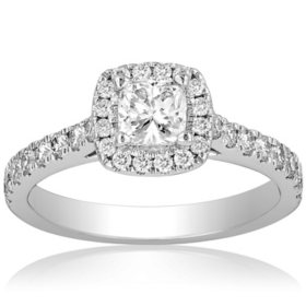 Superior Quality VS Collection 1.65 CT. T.W. Round Center Diamond Halo Ring in 18K White Gold (I, VS2)