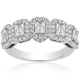 Superior Quality VS Collection 1.50 CT. T.W. Emerald Shaped Diamond Halo Band in 18K White Gold (I, VS2)