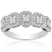 Superior Quality Collection 1.50 CT. T.W. Emerald Shaped Diamond Halo Band in 18 Karat White Gold (I, VS2)