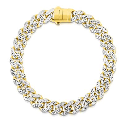 Mens Miami Cuban Bracelet Diamond Cut Two Tone Real 14k Gold