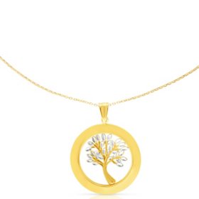 Tree of Life Pendant, Necklace 16"-18" in 14K Two-Tone Gold