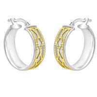 Sterling Silver and 14K Italian Yellow Gold Caged Hoop Earrings