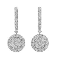 1.0 CT. T.W. Round Shaped Diamond Halo Dangle Earrings in 14K White Gold