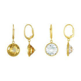 Round Cut Gemstone Dangle Earrings in 14K Gold