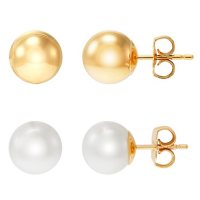 8-8.5MM Freshwater Cultured Pearl and 14K Yellow Gold Ball Stud Earrings Set