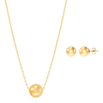 10MM Bead Pendant and Earrings Set in 14K Yellow Gold