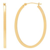 Polished Square Oval Tube Hoop Earrings in 14K Yellow Gold