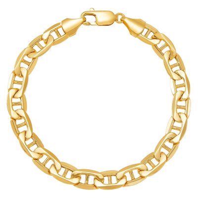 12mm Puffed Mariner Bracelet 14K Real Gold Puffed Mariner Link Chain Bracelet, Unisex Bracelet Mens Gold Bracelet