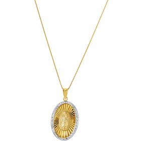 Oval Frame with Guadalupe Rhodium Pendant in 14K Yellow Gold