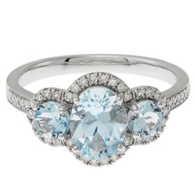 8X6MM Oval Aquamarine Ring with Diamonds in 14K White Gold