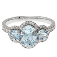 8X6MM Oval Aquamarine Ring with Diamonds in 14K White Gold