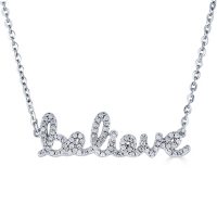 Sterling Silver and 0.15 CT. T.W. Diamond "BELIEVE" Necklace