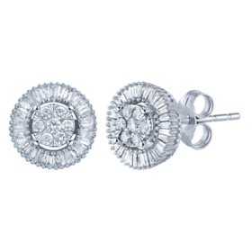 0.46 CT. T.W. Diamond Round/Baguette Earrings in 14K Gold 