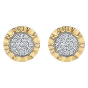 S Collection 1/2 Carat (CTW) Pave Style Diamond Earrings in 14K Textured Yellow Gold