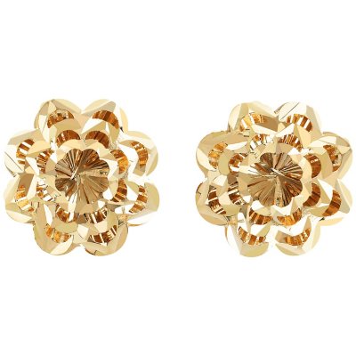 14K YELLOW GOLD TWO TONE GOLD SMALL DIAMOND FLOWER STUDS EARRINGS 3 GRAMS