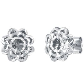 14K Gold Diamond Cut Flower Stud Earrings