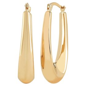 14K Gold High Polish Elongated Hoop Earrings