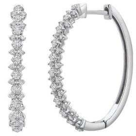 0.50 CT. T.W. Diamond Hoop Earrings in 14K White Gold