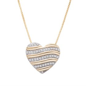0.10 CT. T.W. Diamond Stripe Heart Pendant in 14K Yellow Gold