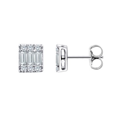 Baguette and deals round diamond earrings