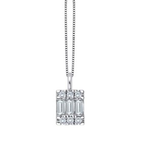 0.23 CT. T.W. Baguette and Round Diamond Pendant in 14K White Gold