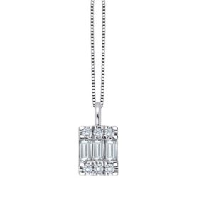 Baguette & Round Diamond Heart Pendant in 14K White Gold (3.00ct)