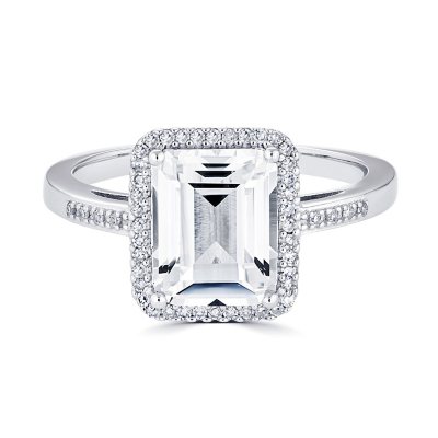 Lab Created White Sapphire and 0.14 CT. T.W. Diamond Ring in Sterling Silver 8