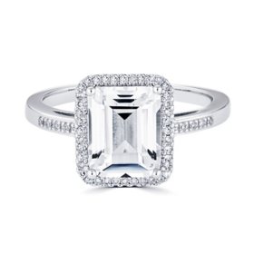 Octagon Cut Lab Created White Sapphire & 0.14 CT. T.W. Diamond Halo Ring in Sterling Silver