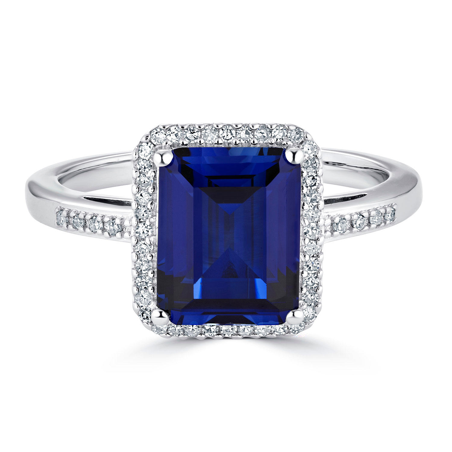 Lab Created Blue Sapphire and 0.14 CT. T.W. Diamond Ring in Sterling Silver 6