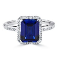 Lab Created Blue Sapphire and 0.14 CT. T.W. Diamond Ring in Sterling Silver