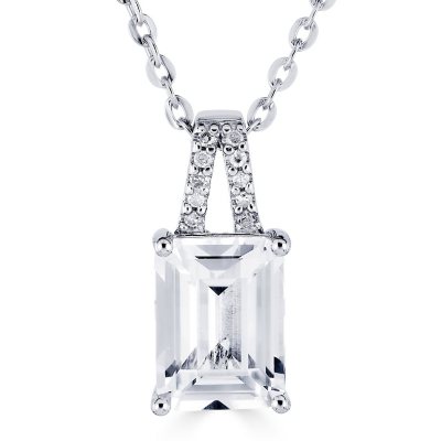 Emerald Cut Gemstone Pendant with Diamond Accent in Sterling Silver ...