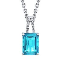 Emerald Cut Gemstone Pendant with Diamond Accent in Sterling Silver