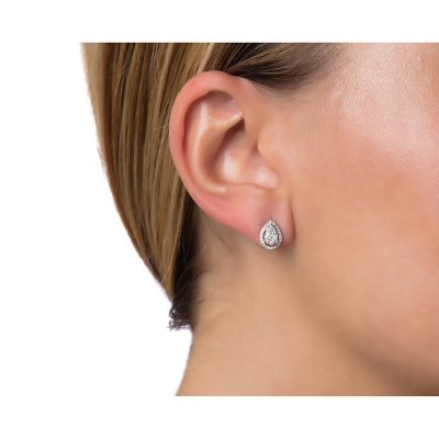 Pear Halo Floral Stud Earrings