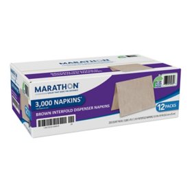 Marathon Interfold 1-Ply Napkins, Brown, 3000 Per Case (250 napkins/pk., 12 pk.)